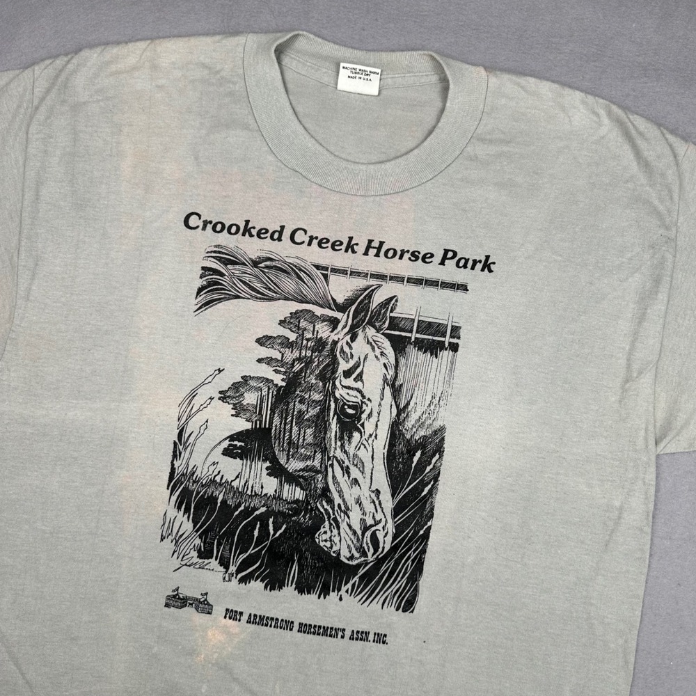 Vintage Belton Crooked Creek Horse Park T-Shirt Gray Medium Single Stitch